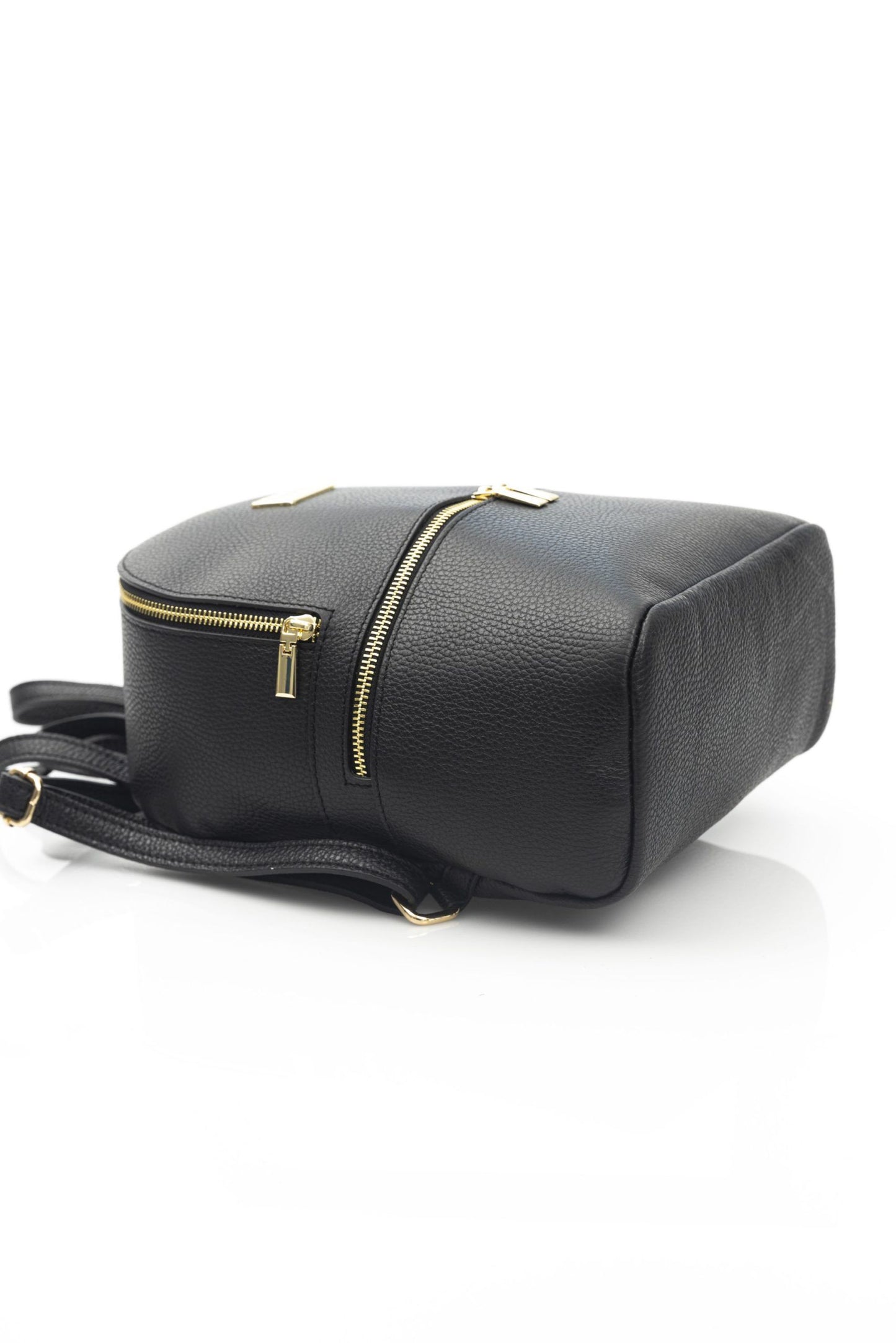 Elegant Black Leather Backpack with Golden Accents