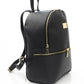 Elegant Black Leather Backpack with Golden Accents