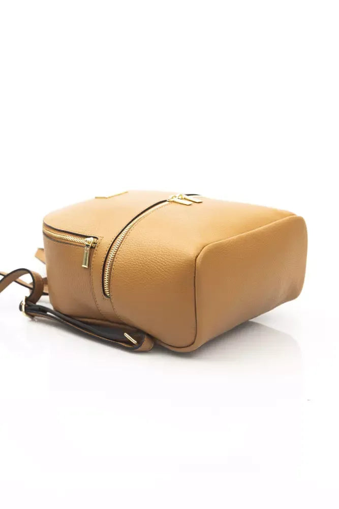 Elegant Leather Backpack with Golden Accents