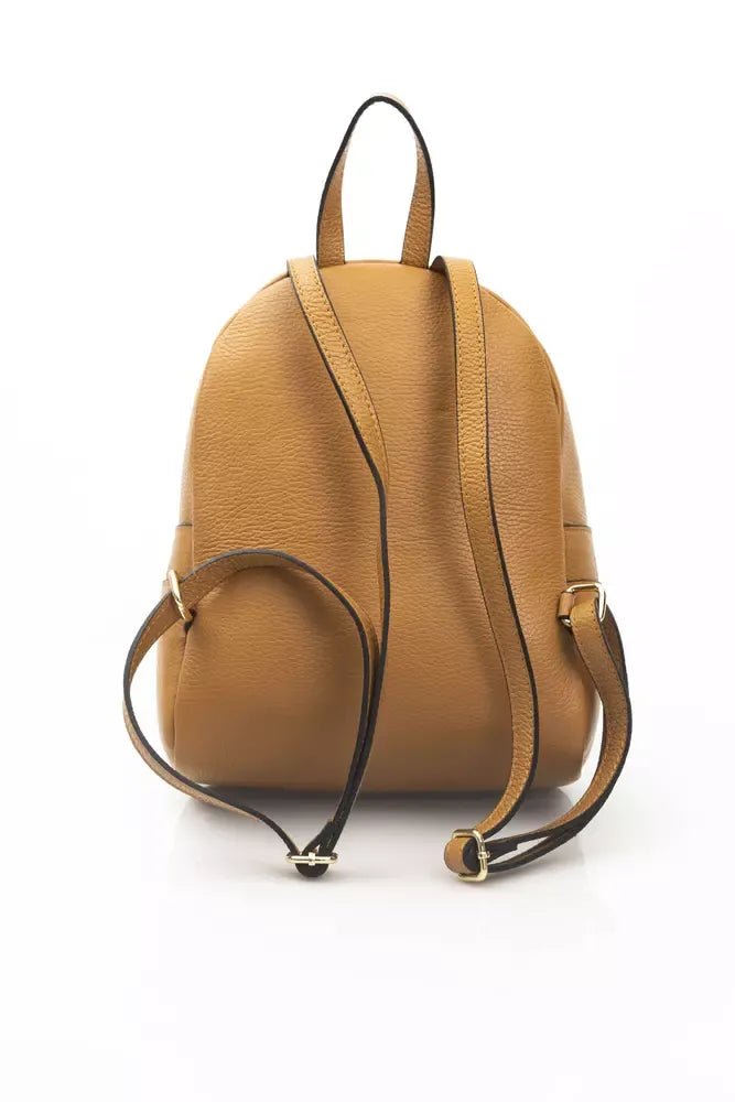 Elegant Leather Backpack with Golden Accents