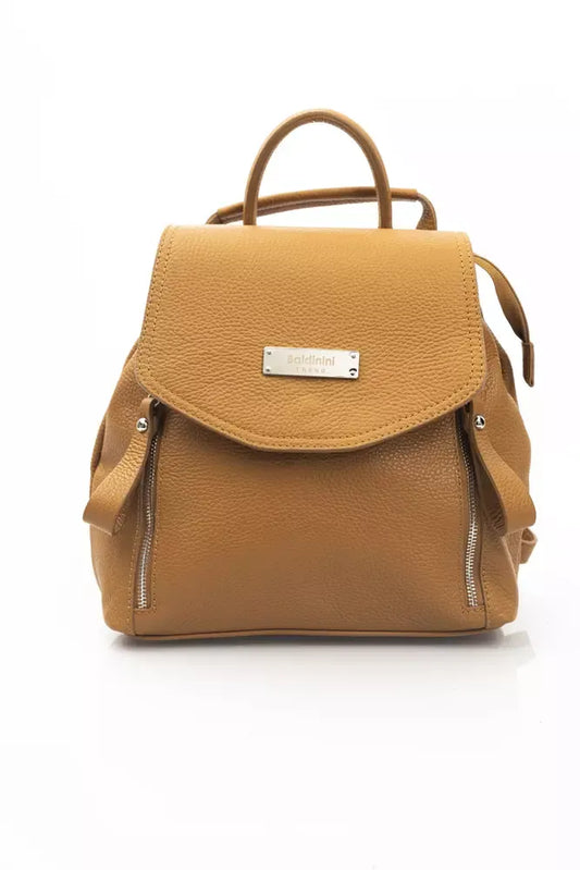 Chic Brown Leather Backpack With Flap & Button