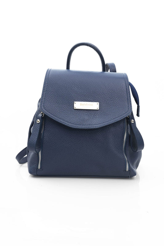 Chic Blue Leather Backpack with Flap & Button