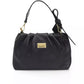 Elegant Black Leather Handbag with Golden Accents