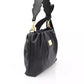 Elegant Black Leather Handbag with Golden Accents