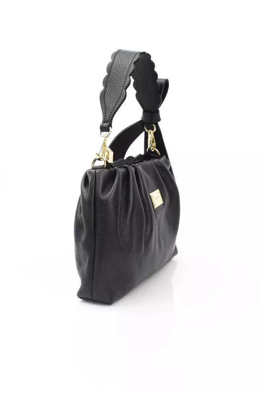 Elegant Black Leather Handbag with Golden Accents