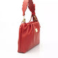 Elegant Red Leather Handbag with Golden Accents