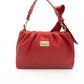 Elegant Red Leather Handbag with Golden Accents