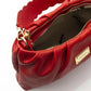 Elegant Red Leather Handbag with Golden Accents