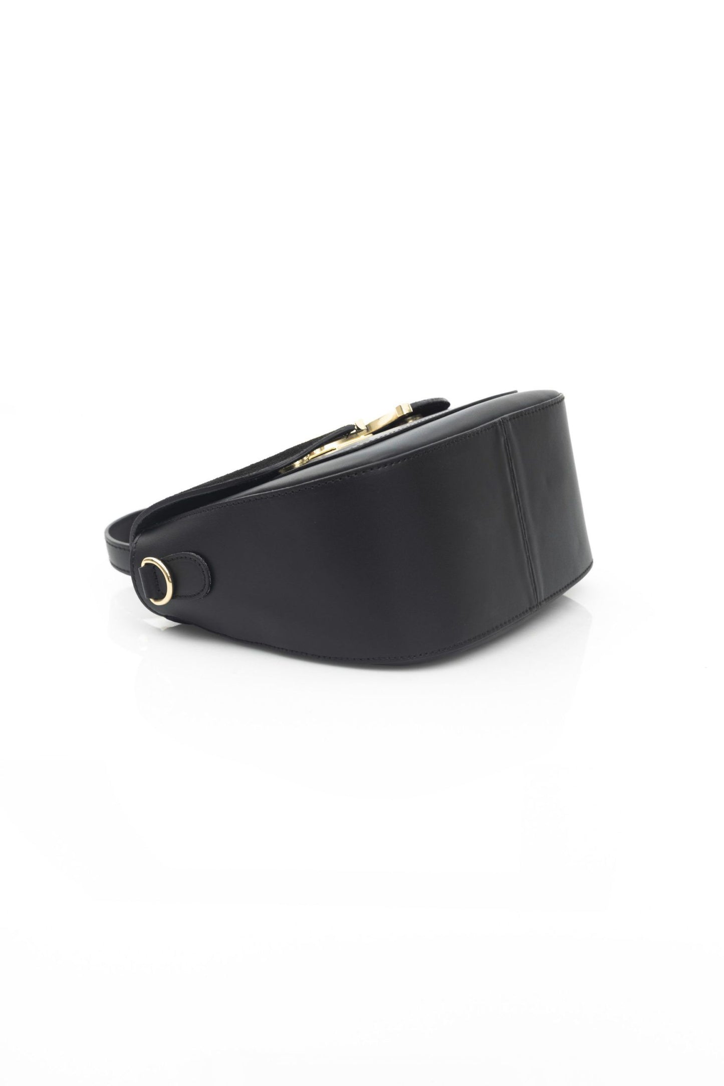 Elegant Black Leather Shoulder Bag with Golden Accents