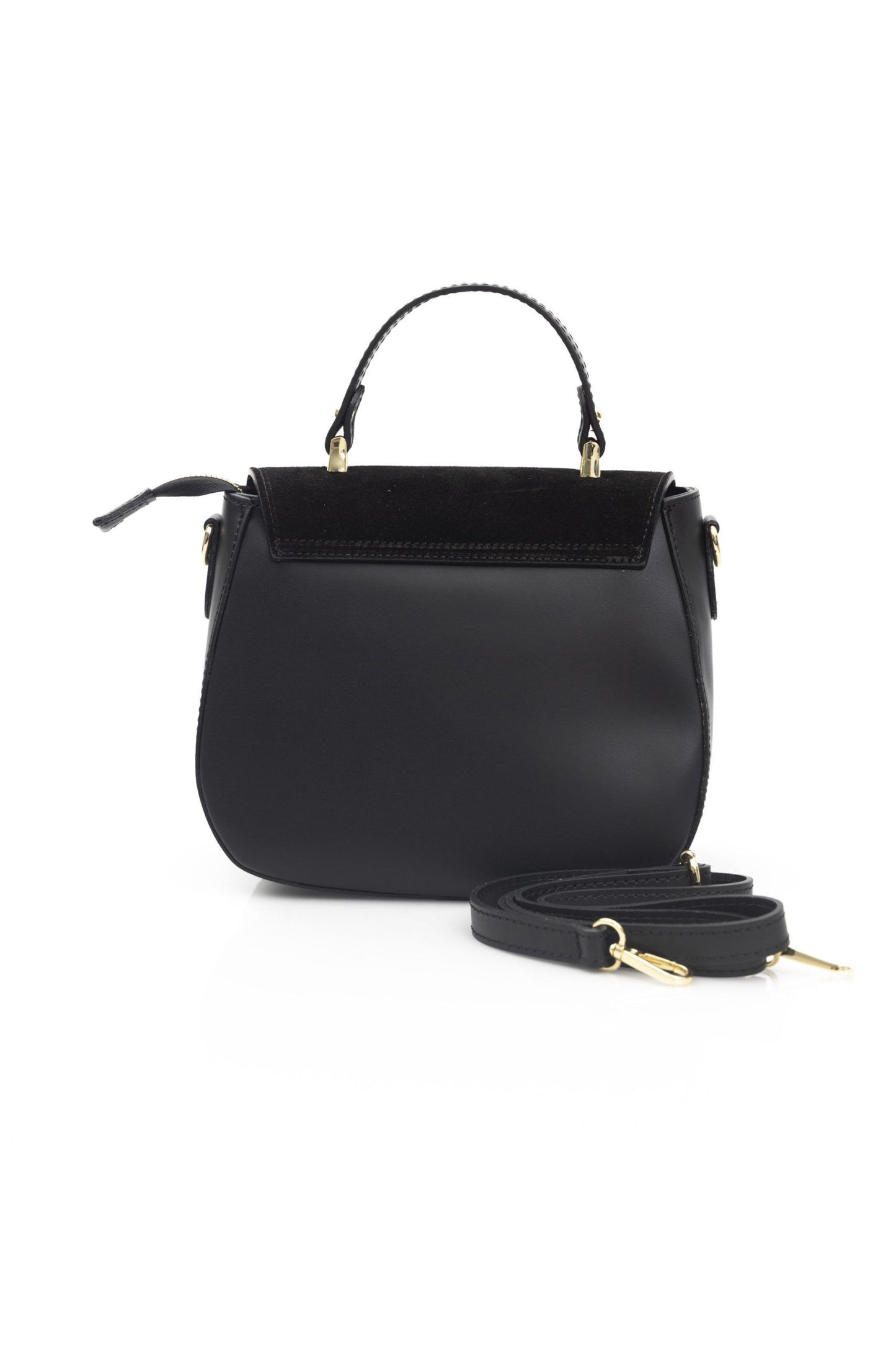 Elegant Black Leather Shoulder Bag with Golden Accents