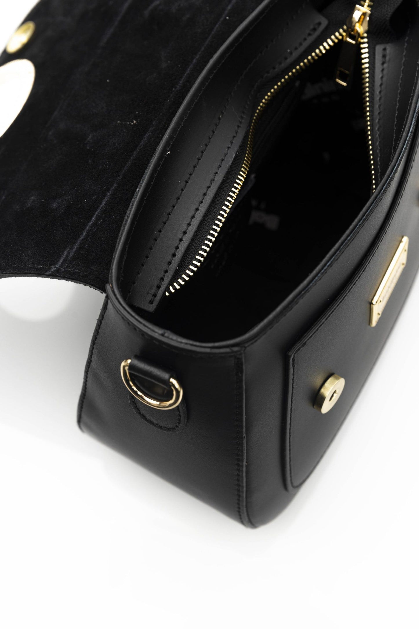 Elegant Black Leather Shoulder Bag with Golden Accents