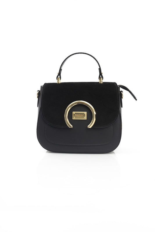 Elegant Black Leather Shoulder Bag with Golden Accents