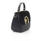 Elegant Black Leather Shoulder Bag with Golden Accents