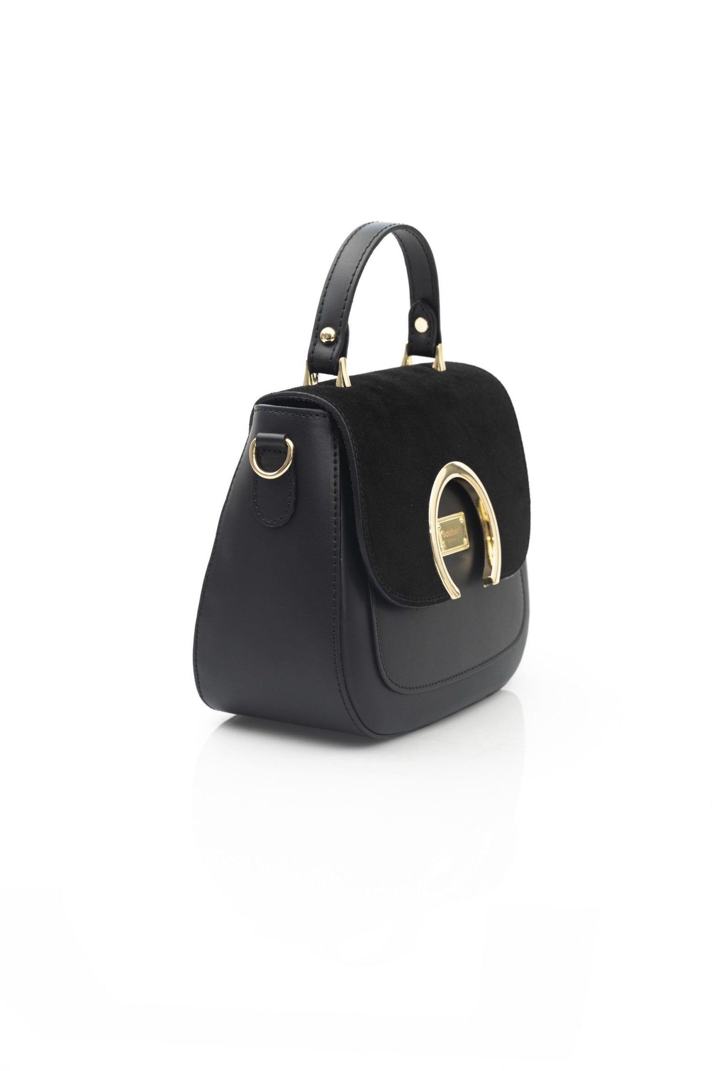 Elegant Black Leather Shoulder Bag with Golden Accents