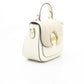 Chic White Leather Shoulder Bag with Golden Accents