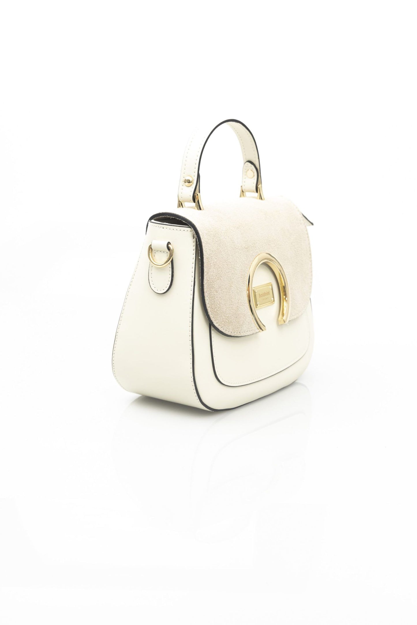 Chic White Leather Shoulder Bag with Golden Accents