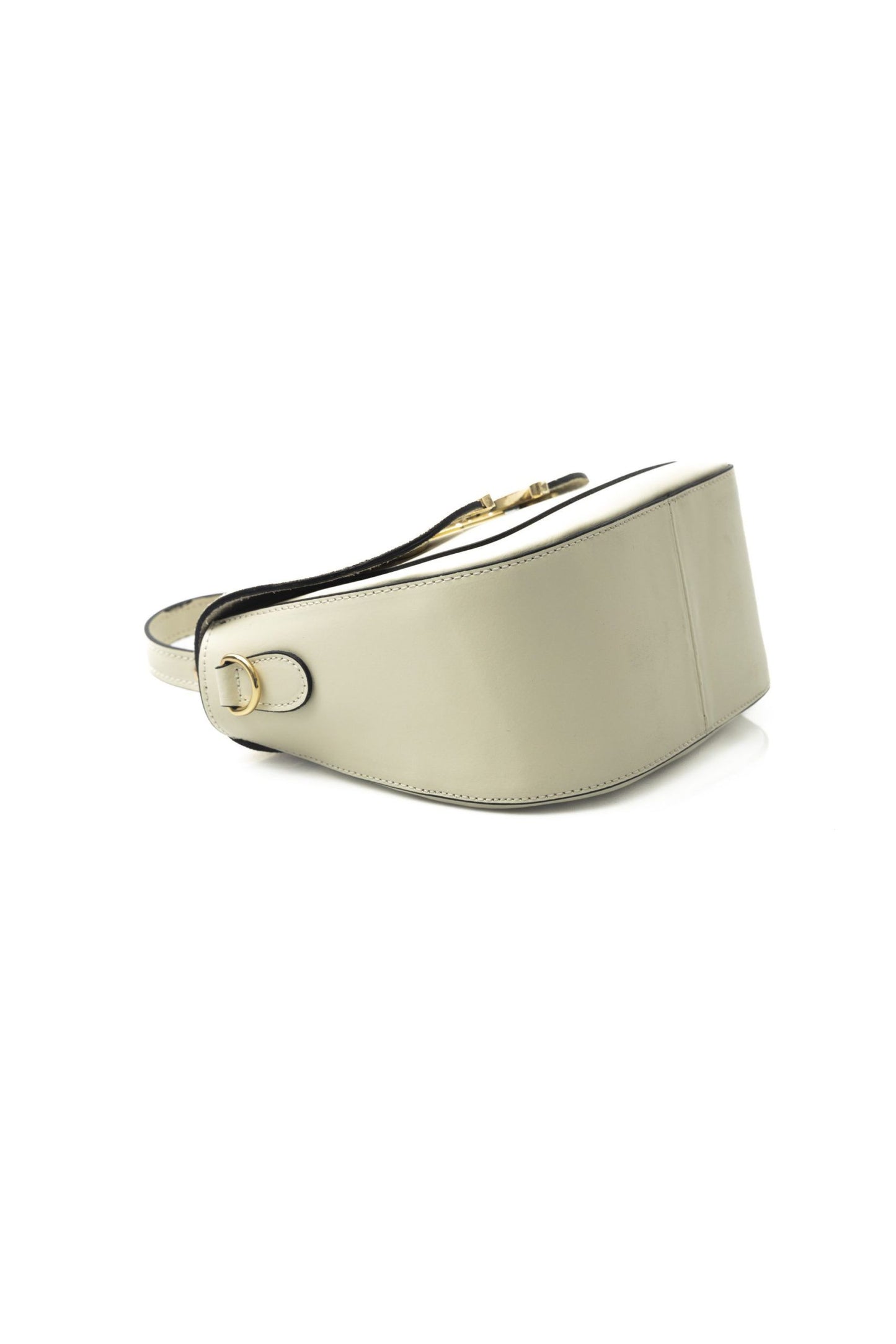 Chic White Leather Shoulder Bag with Golden Accents