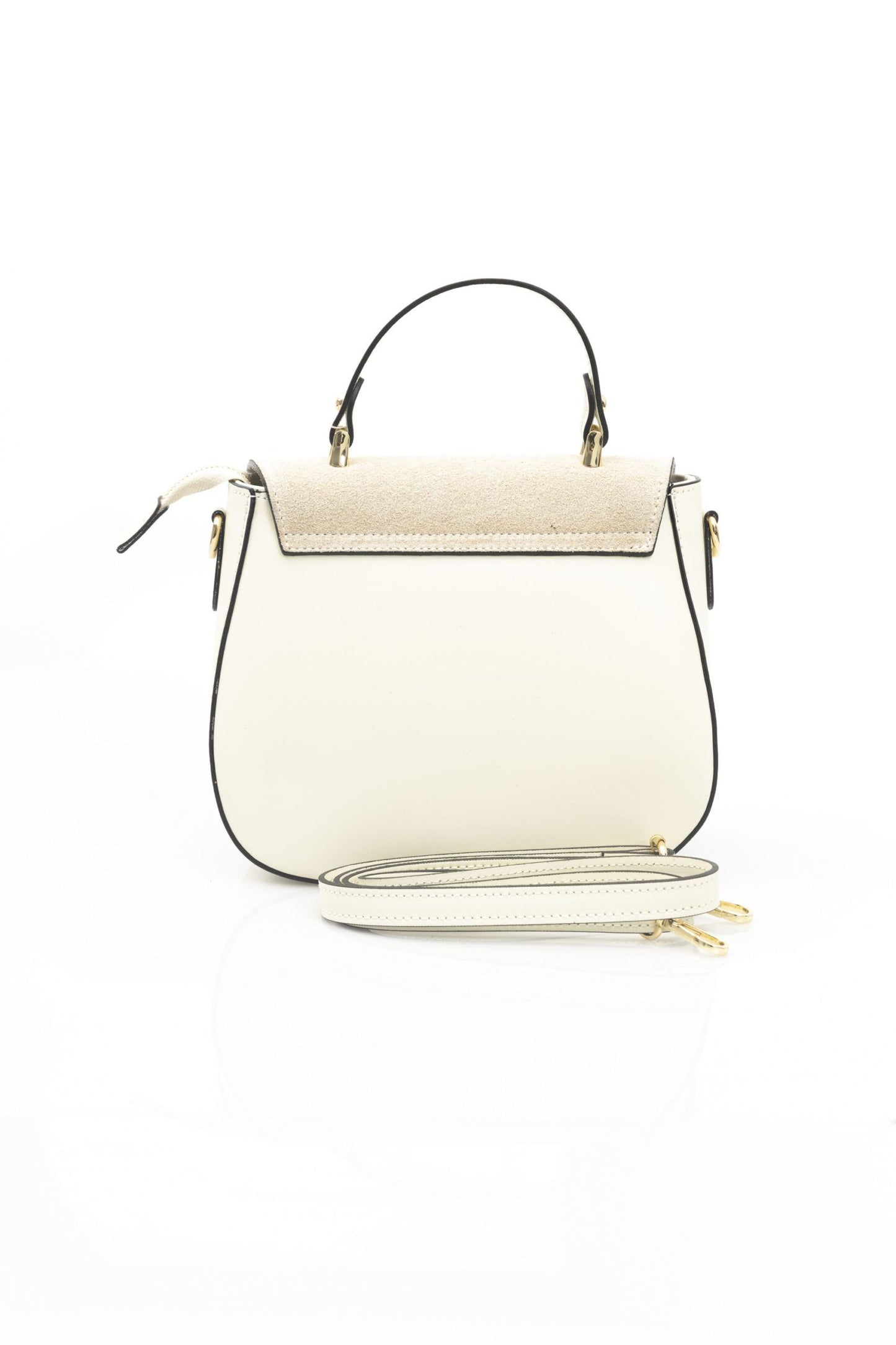 Chic White Leather Shoulder Bag with Golden Accents