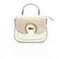 Chic White Leather Shoulder Bag with Golden Accents