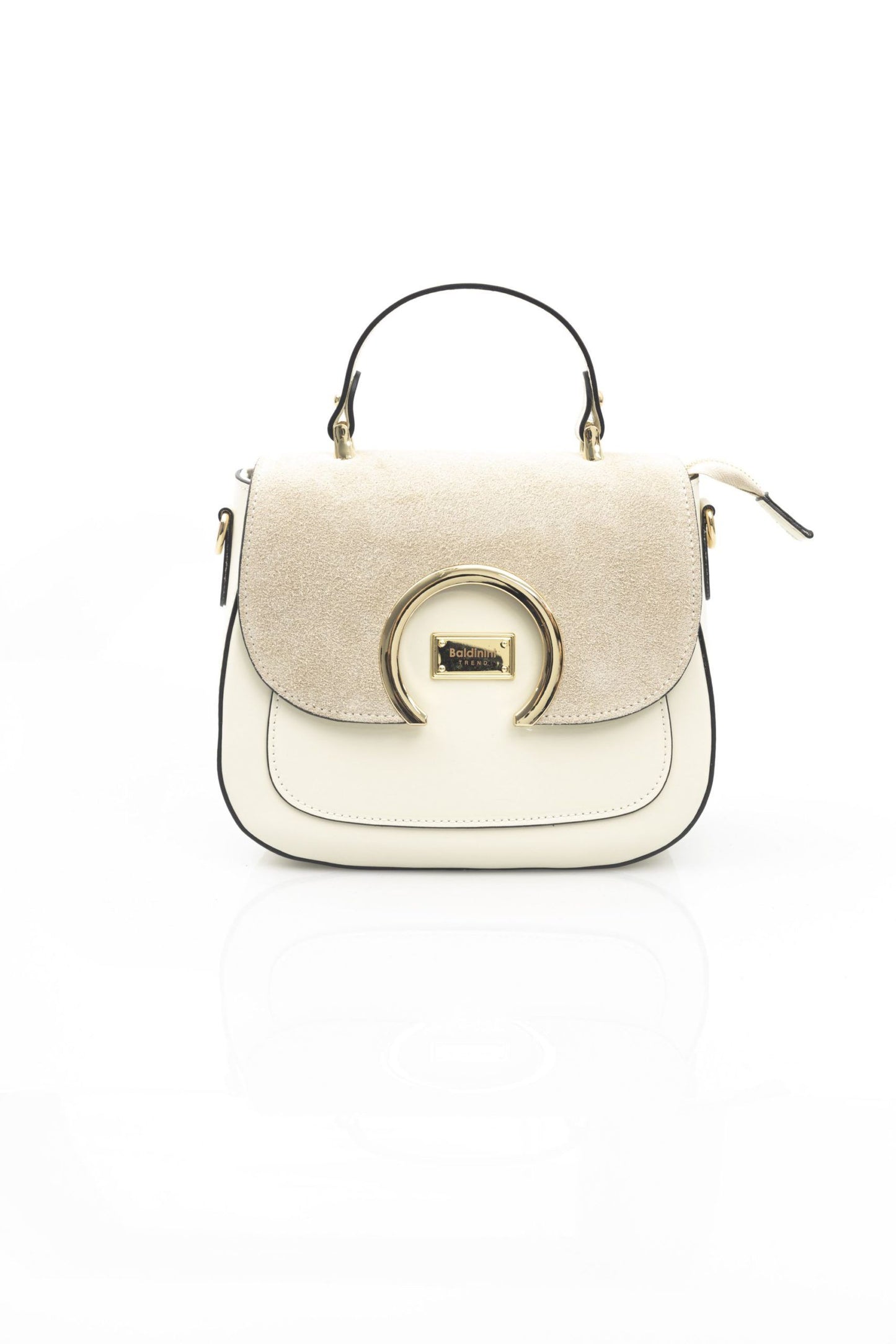 Chic White Leather Shoulder Bag with Golden Accents