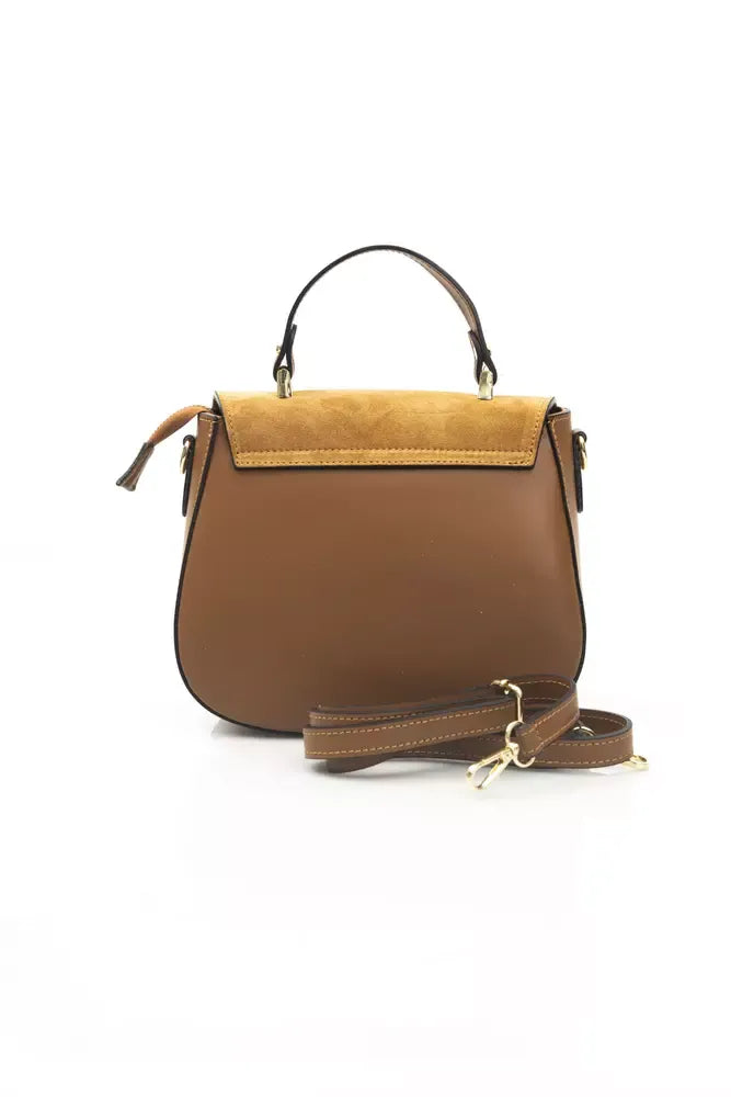 Elegant Brown Leather Shoulder Bag with Golden Accents