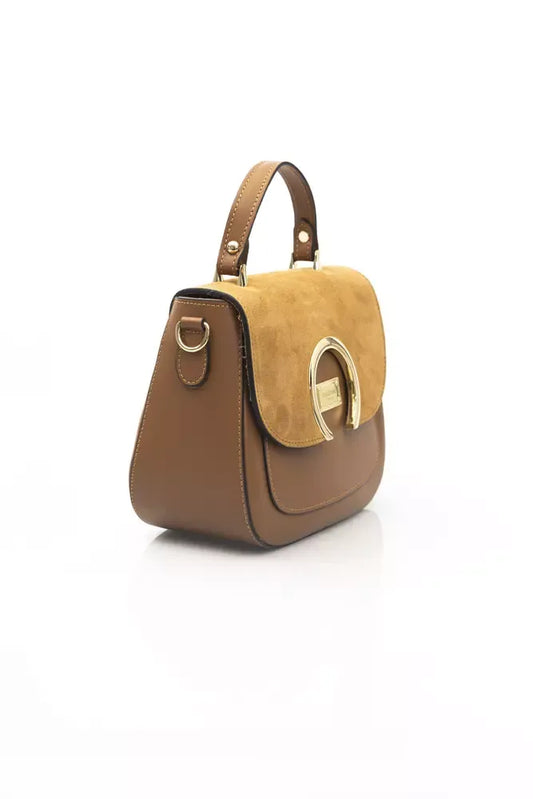 Elegant Brown Leather Shoulder Bag with Golden Accents