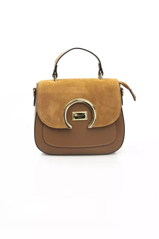 Elegant Brown Leather Shoulder Bag with Golden Accents