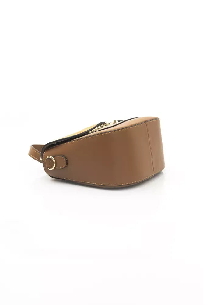 Elegant Brown Leather Shoulder Bag with Golden Accents