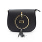 Elegant Black Leather Shoulder Bag with Golden Accents