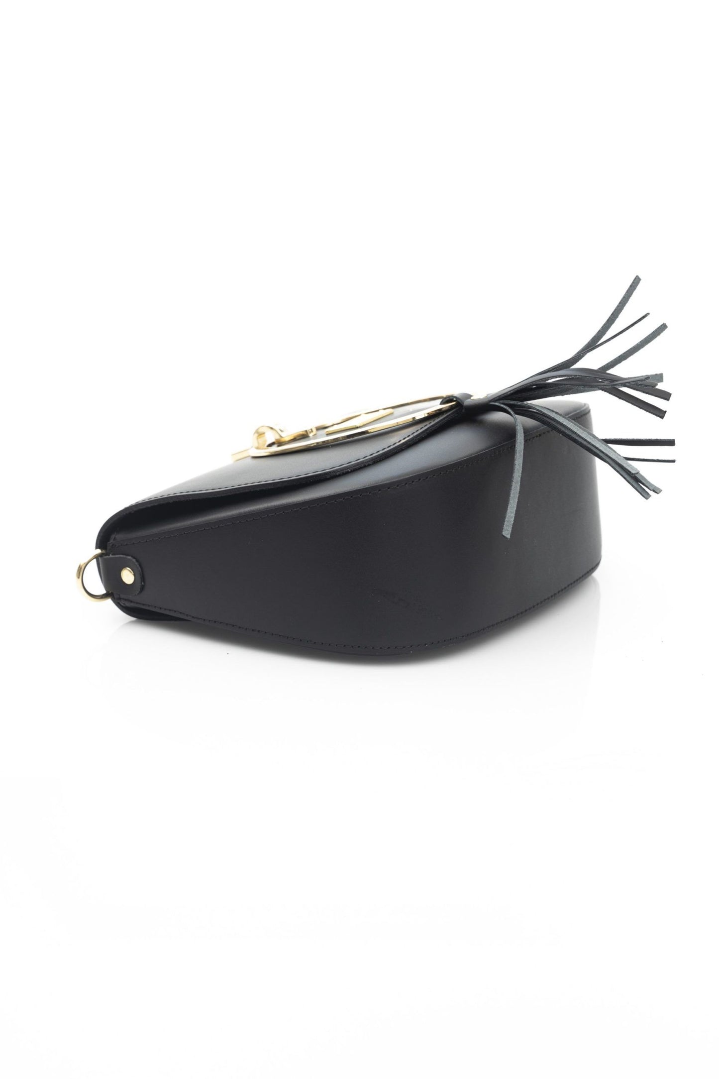 Elegant Black Leather Shoulder Bag with Golden Accents