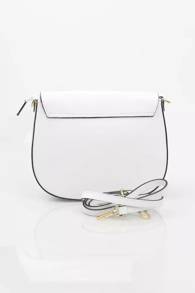 Elegant White Leather Shoulder Bag with Golden Accents