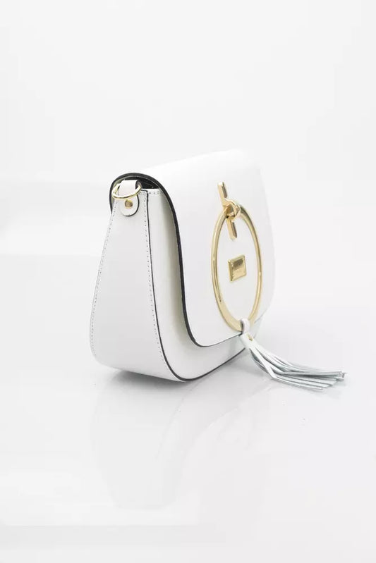 Elegant White Leather Shoulder Bag with Golden Accents