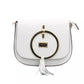 Elegant White Leather Shoulder Bag with Golden Accents