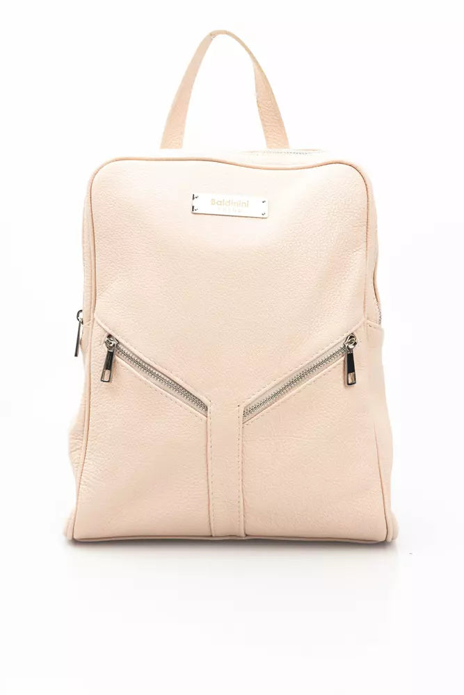 Chic Pink Leather Backpack with Adjustable Straps