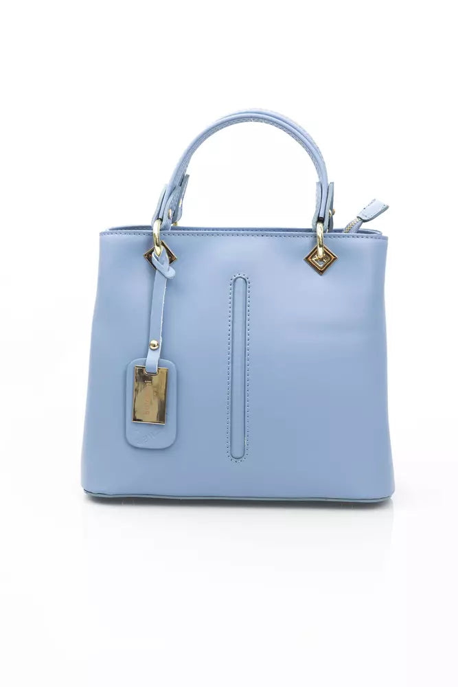 Chic Light-Blue Top Handle Leather Bag