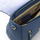 Elegant Blue Leather Shoulder Bag with Golden Accents