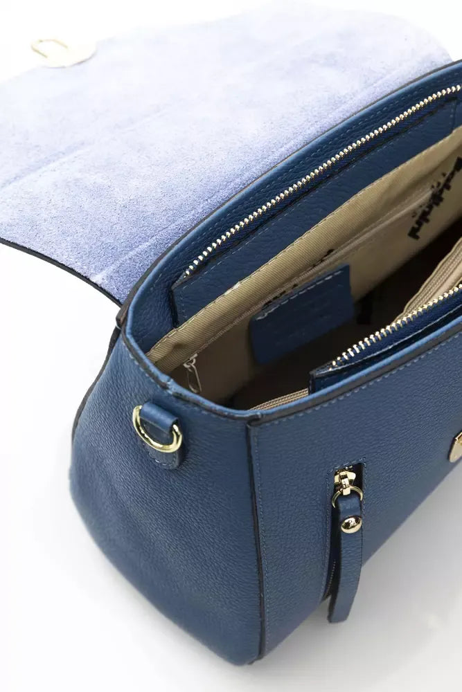 Elegant Blue Leather Shoulder Bag with Golden Accents