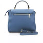 Elegant Blue Leather Shoulder Bag with Golden Accents