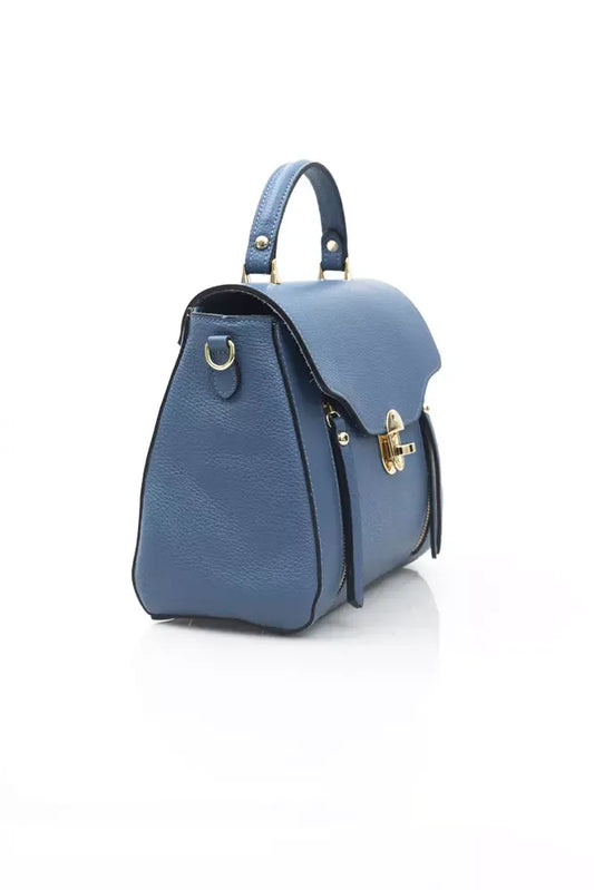 Elegant Blue Leather Shoulder Bag with Golden Accents