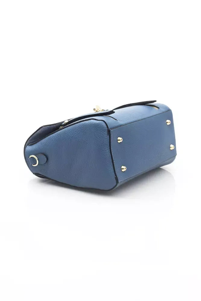 Elegant Blue Leather Shoulder Bag with Golden Accents