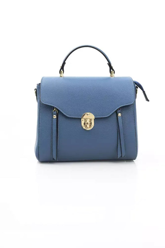 Elegant Blue Leather Shoulder Bag with Golden Accents