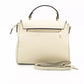 Elegant Beige Leather Shoulder Bag with Golden Accents
