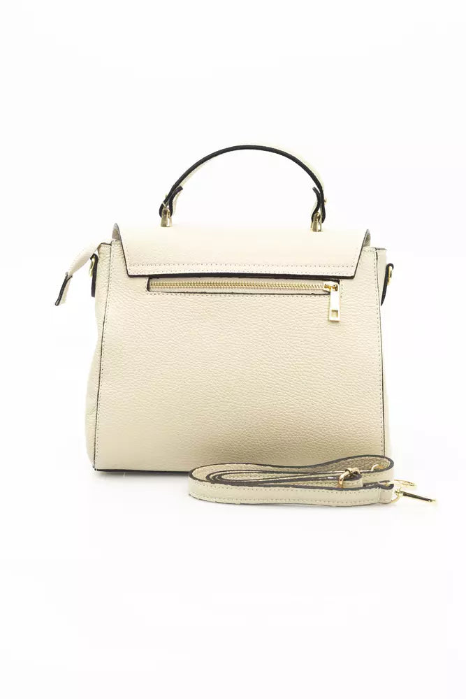 Elegant Beige Leather Shoulder Bag with Golden Accents