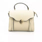 Elegant Beige Leather Shoulder Bag with Golden Accents