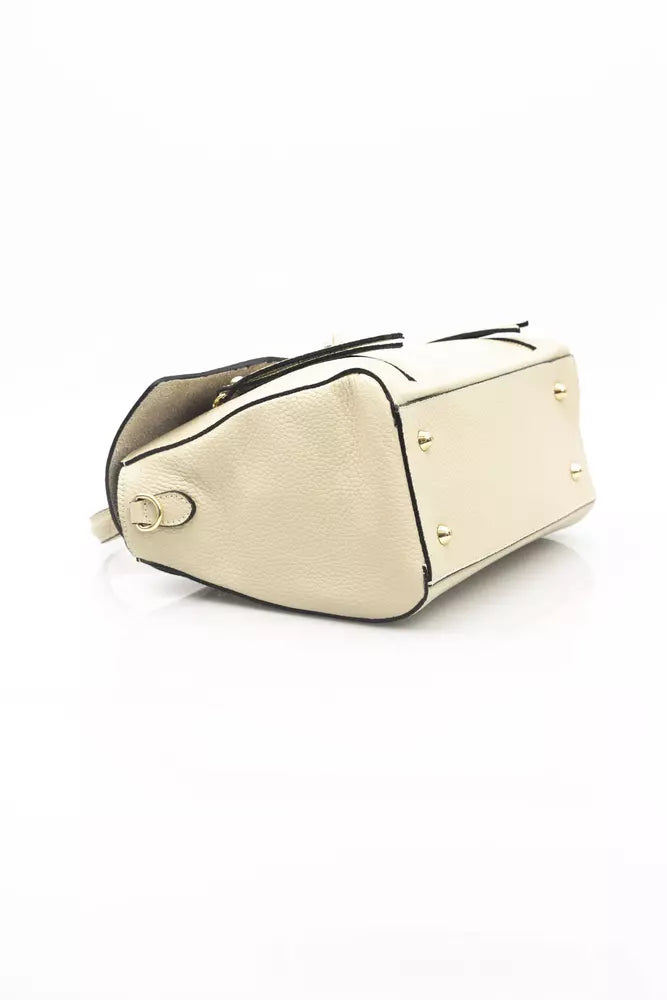 Elegant Beige Leather Shoulder Bag with Golden Accents