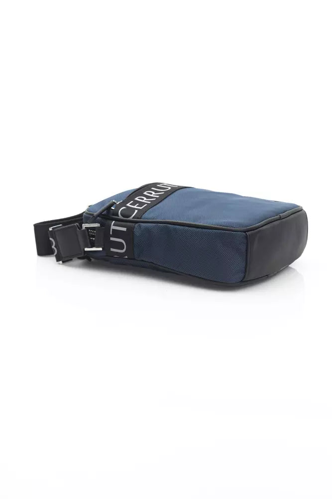 Elegant Blue Nylon-Leather Messenger Bag