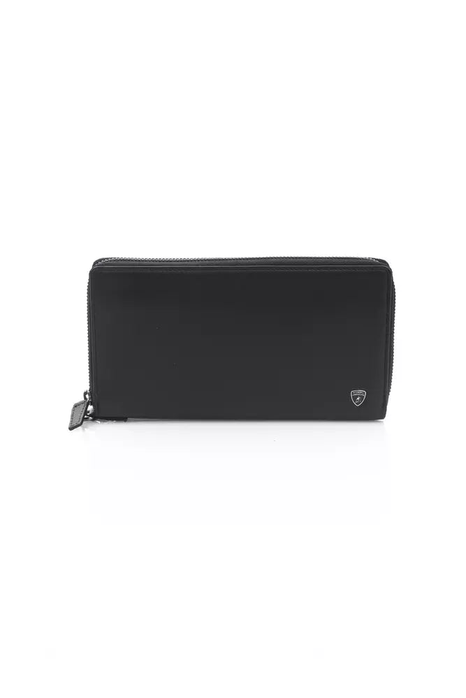 Sleek Calfskin Leather Zip Wallet