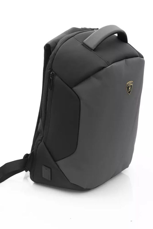 Sleek Gray Nylon Backpack with Logo Detail