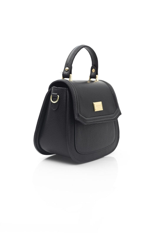 Elegant Black Leather Shoulder Bag with Golden Accents