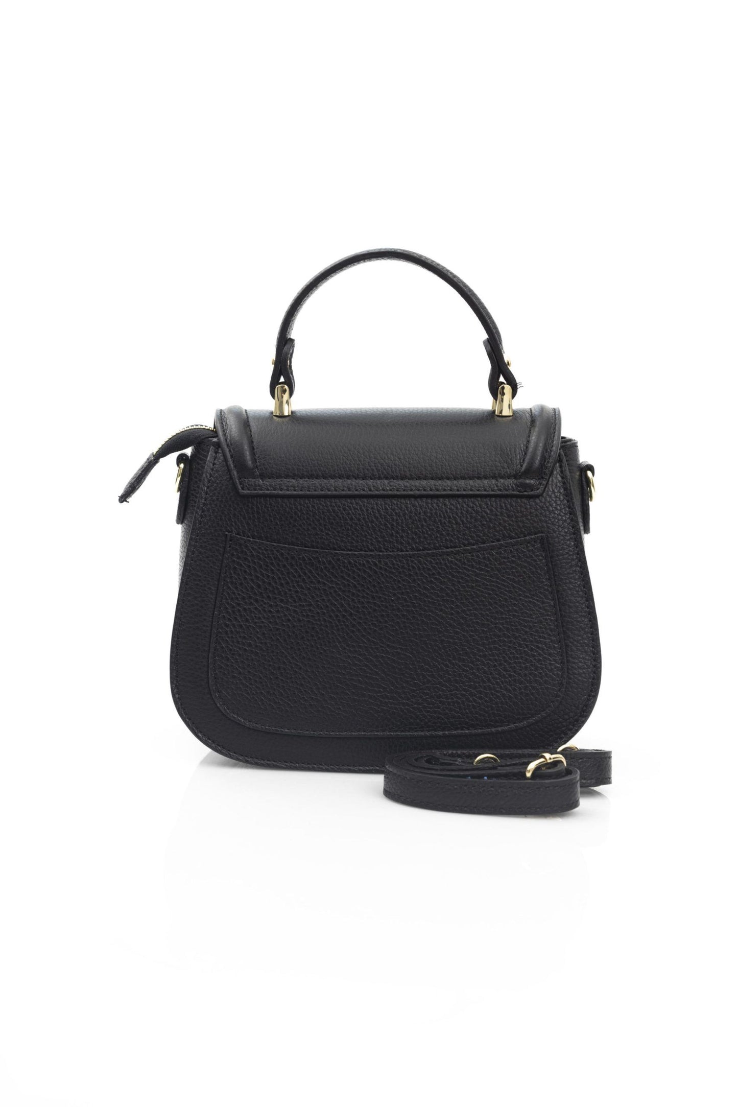 Elegant Black Leather Shoulder Bag with Golden Accents